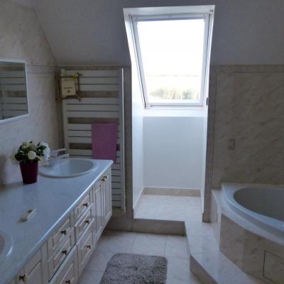 Salle de bain avec baignoire et douche